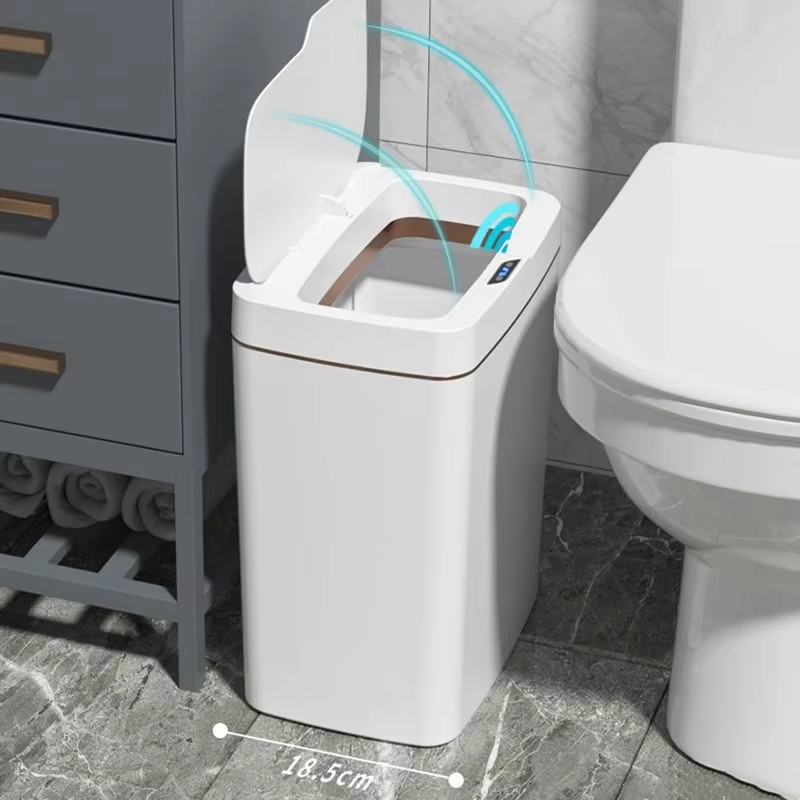 Smart Home Junkie - 15L 슬림형 스마트 욕실 휴지통 화이트