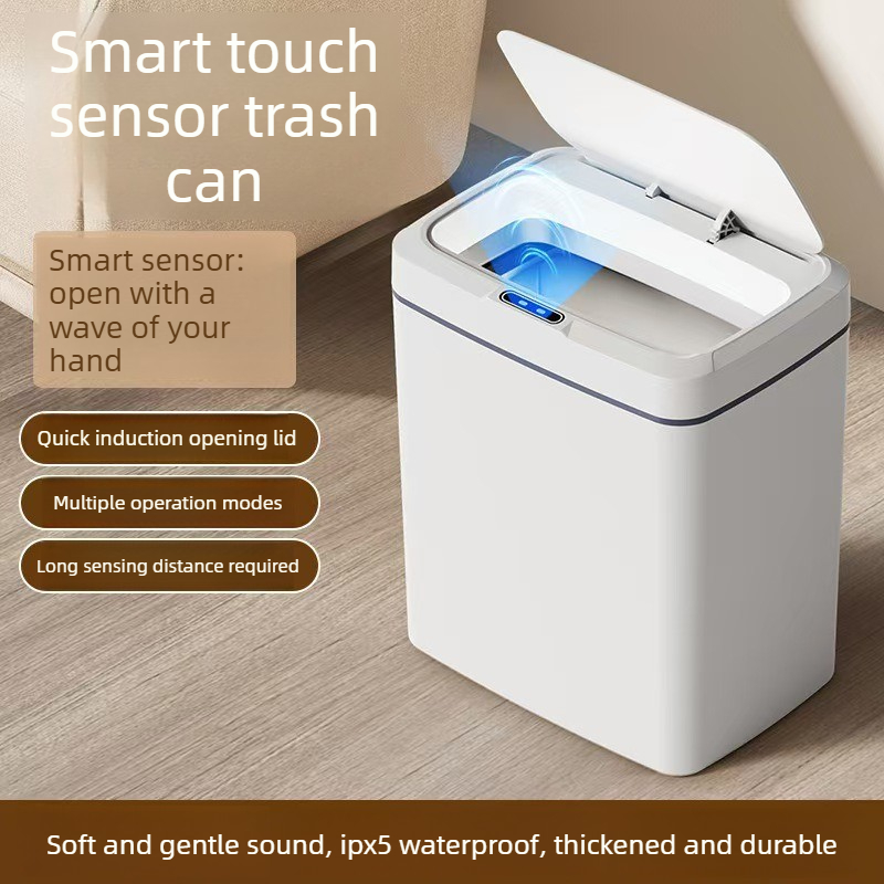 Smart Home Junkie - 화이트 터치리스 15L 스마트 센서 휴지통