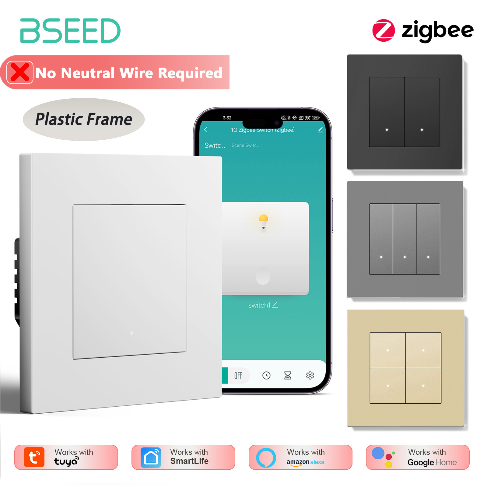 Smart Home Yellow - BSEED 1/2/3/4Gang Zigbee 라이트 스위치 스마트